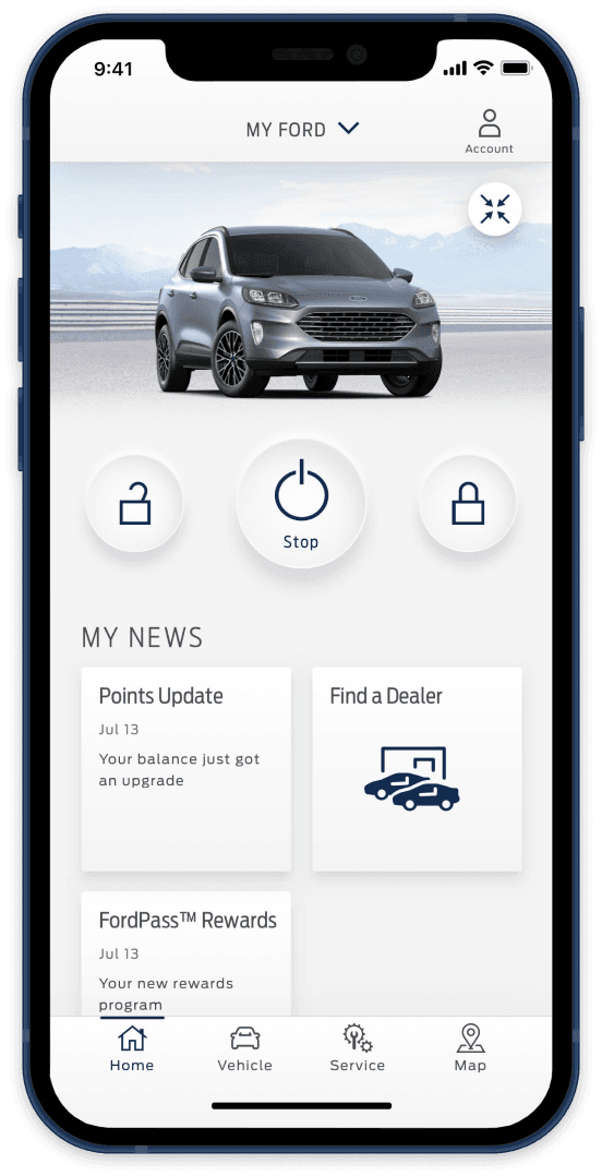 Pantalla de inicio de la aplicación FordPass